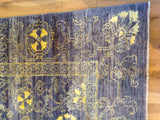 Purple Floral Stencil Design Wool and Silk Area Rug