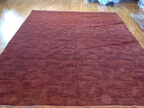 Red Floral Stencil Design Wool and Silk Area Rug