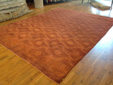 Red Floral Stencil Design Wool and Silk Area Rug