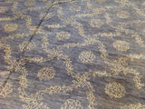 Silver Blue Floral Stencil Design Wool and Silk Rug
