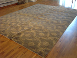 Silver Blue Floral Stencil Design Wool and Silk Rug