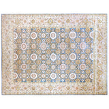 Blue Floral Wool Area Rug with Pink and Gold