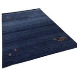 Dark Blue Wool Gabbeh Style Area Rug with Tribal Elements