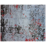 Contemporary Abstract Rug in Silver, Charcoal and Red