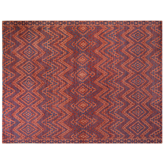 Red and Blue Folk Art Style Area Rug