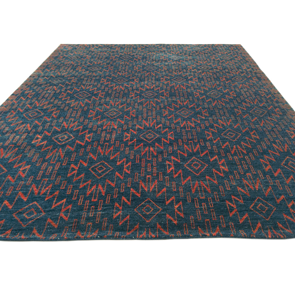 Geometric Navy Blue and Red Rug Aga John Oriental Rugs