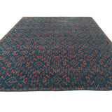 Geometric Navy Blue and Red Rug