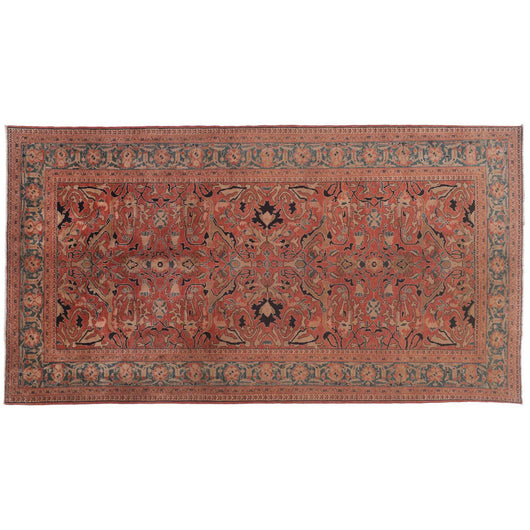 Red and Teal Rug in Traditional Pakistani Design