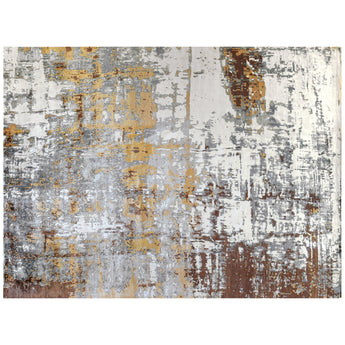 Contemporary Abstract Rug in Silver, Gold and Ivory