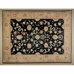 Beige and Black Traditional Wool Area Rug