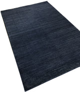 Blue Wool Loop and Cut Graph Check Area Rug