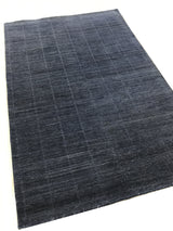 Blue Wool Loop and Cut Graph Check Area Rug