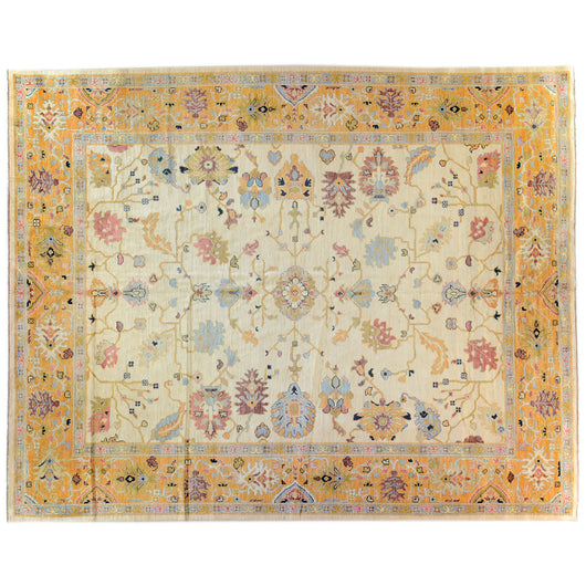 Contemporary Oushak Style Area Rug in Gold and Ivory