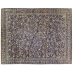 Taupe Floral Stencil Design Wool and Silk Area Rug