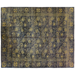 Purple Floral Stencil Design Wool and Silk Area Rug