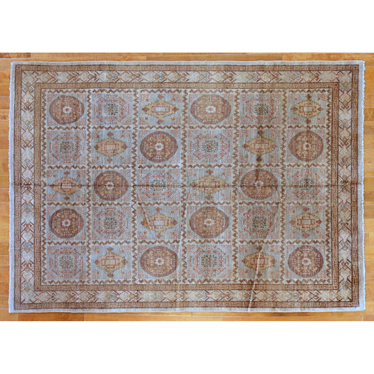 Brown and Tan Area Rug with Medallion Checkerboard